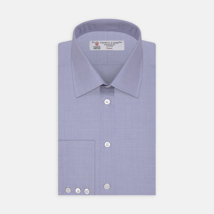 Blue Prince of Wales Check Shirt with T&A Collar and 3-Button Cuffs