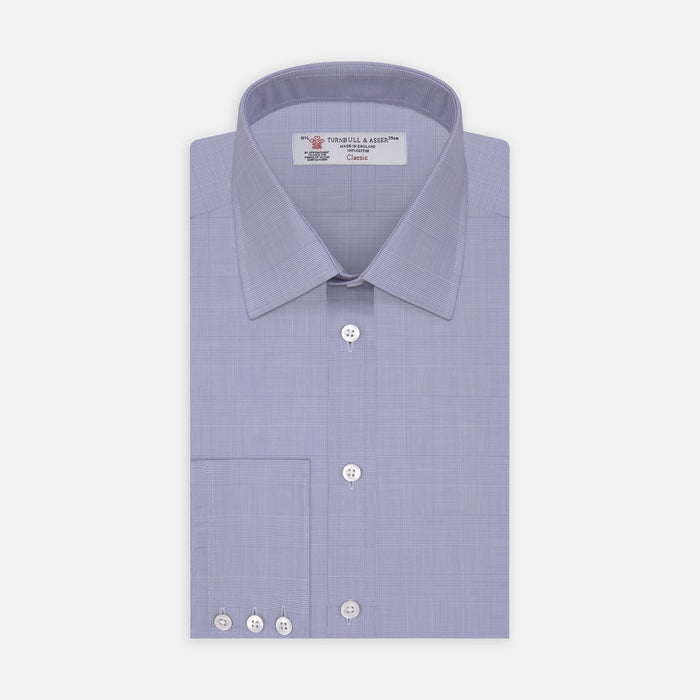 Blue Prince of Wales Check Shirt with T&A Collar and 3-Button Cuffs