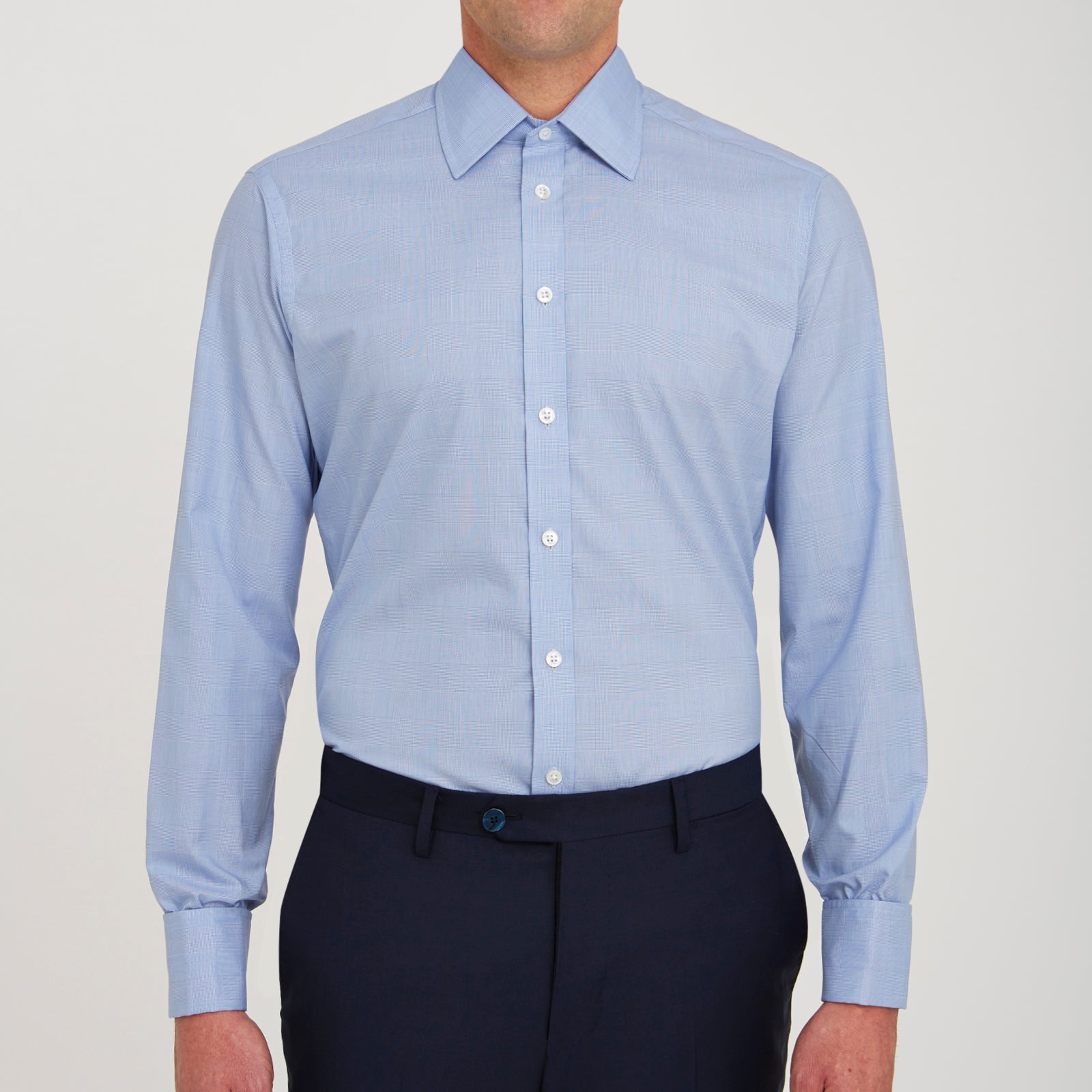 View 2 of product Blue Prince of Wales Check Shirt with T&amp;A Collar and Double Cuffs