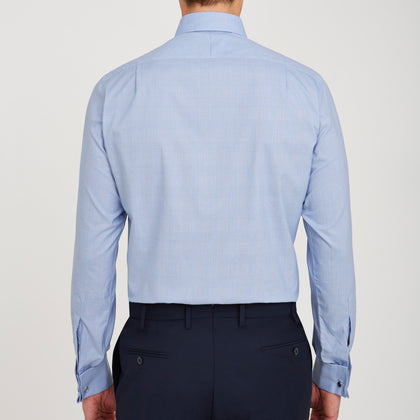 Blue Prince of Wales Check Shirt with T&amp;A Collar and Double Cuffs Image 2