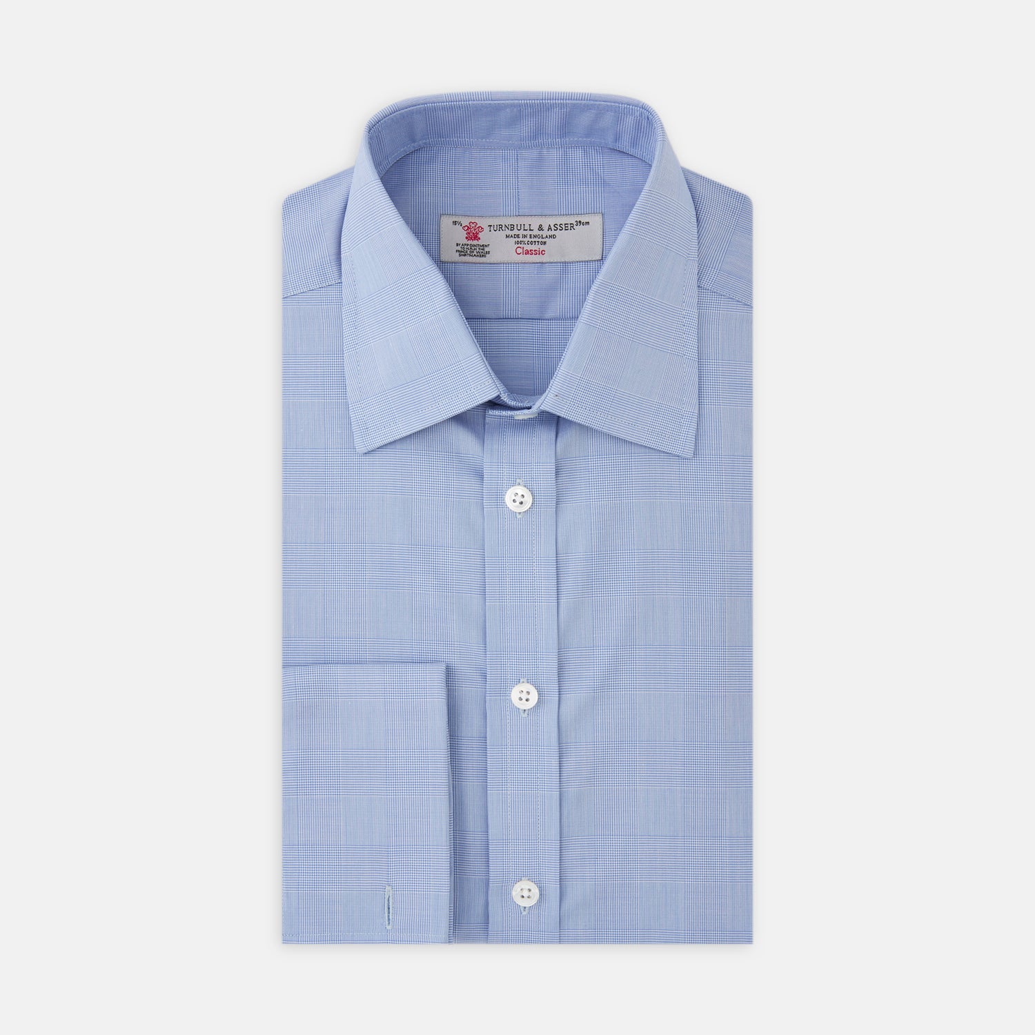 View 1 of product Blue Prince of Wales Check Shirt with T&amp;A Collar and Double Cuffs