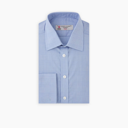 Blue Prince of Wales Check Shirt with T&amp;A Collar and Double Cuffs Image 6