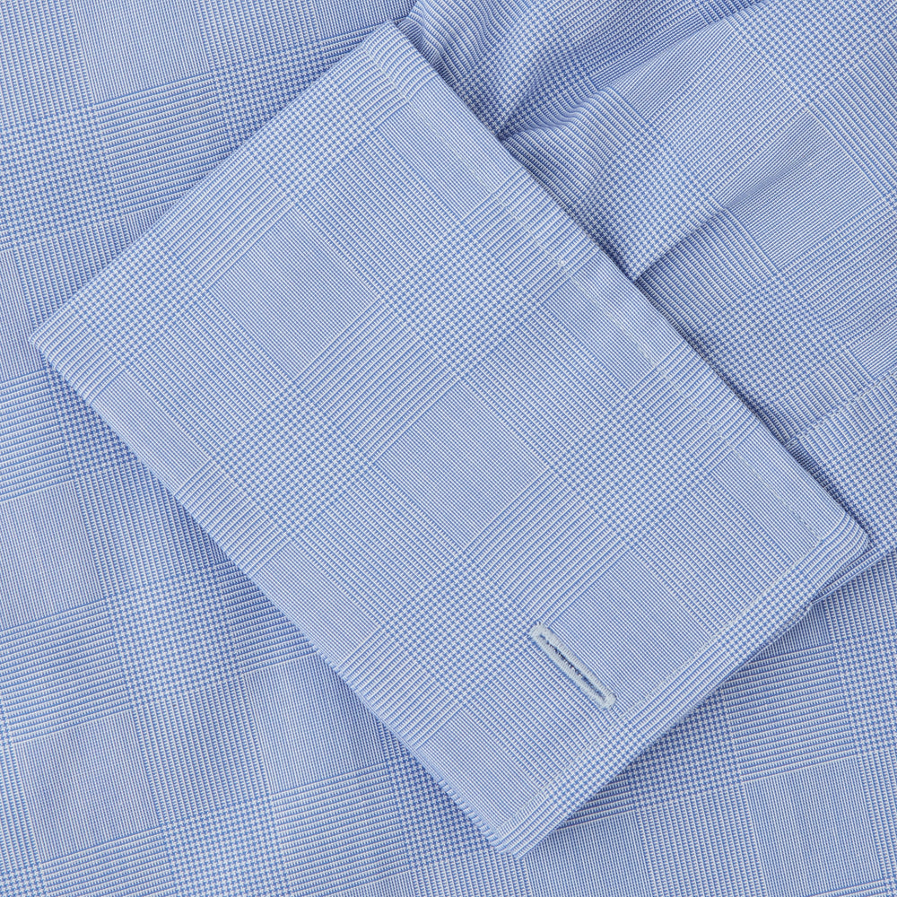 Blue Prince of Wales Check Shirt with T&amp;A Collar and Double Cuffs