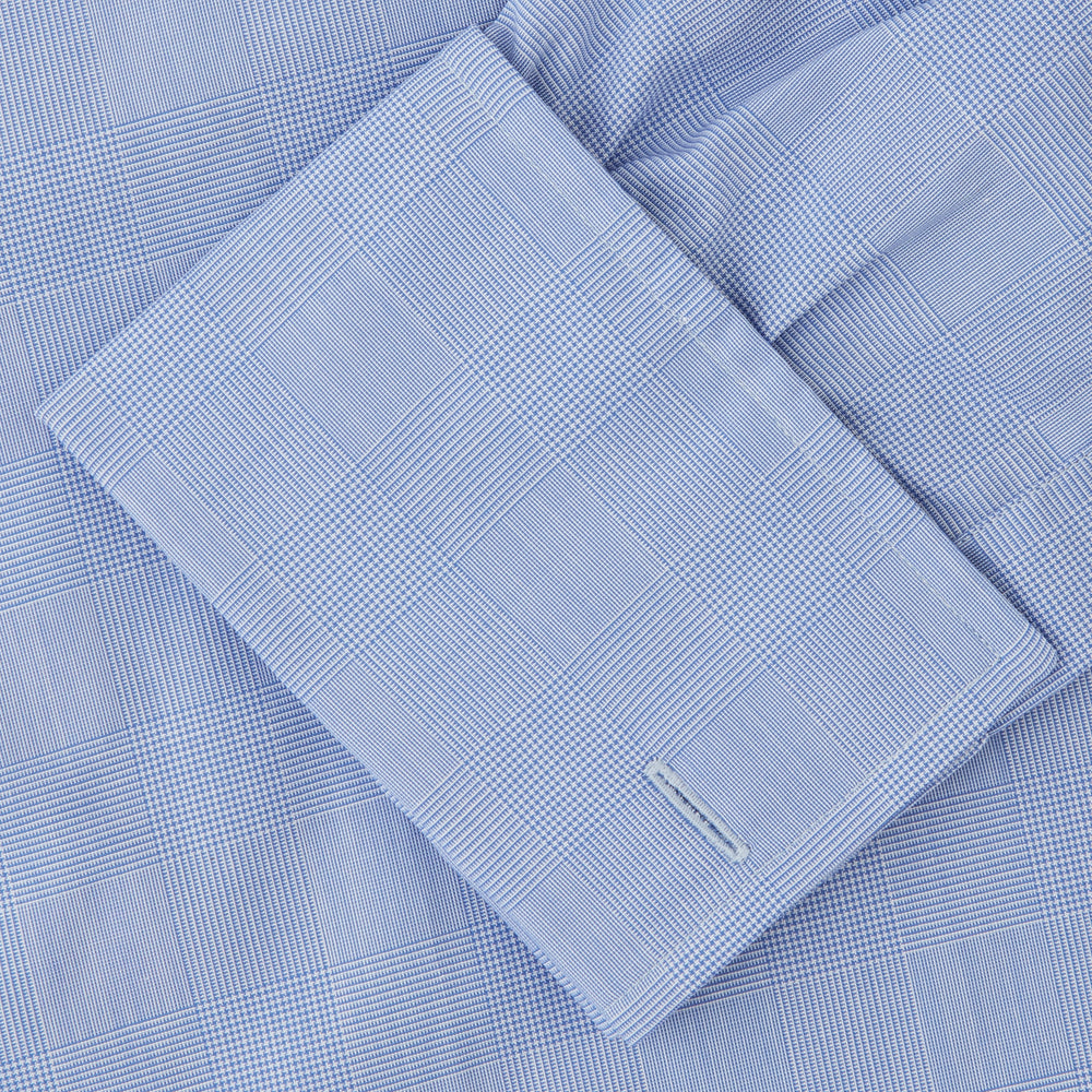 Blue Prince of Wales Check Shirt with T&A Collar and Double Cuffs