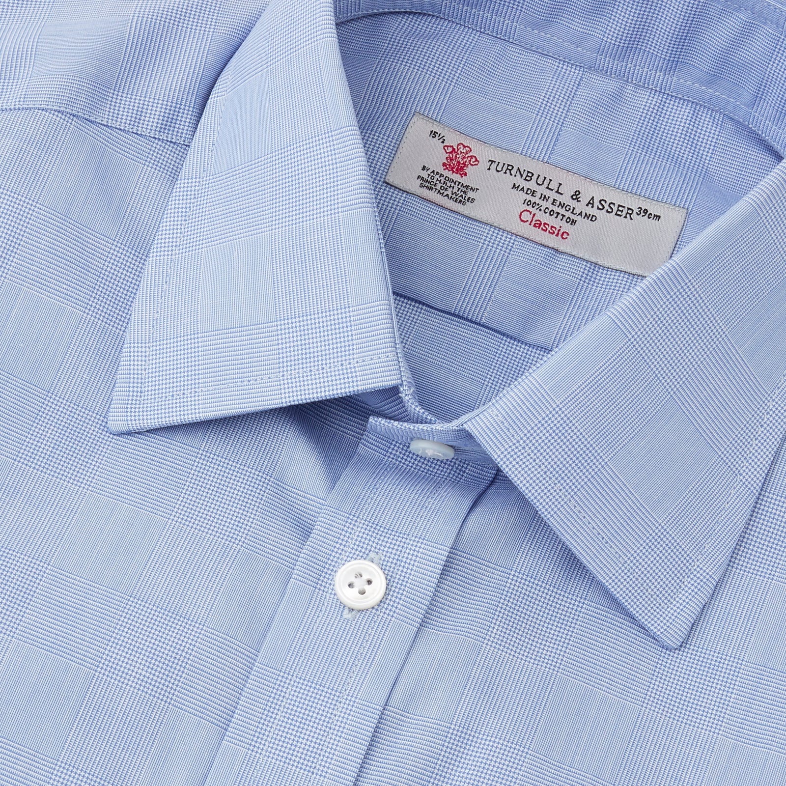 View 5 of product Blue Prince of Wales Check Shirt with T&amp;A Collar and Double Cuffs