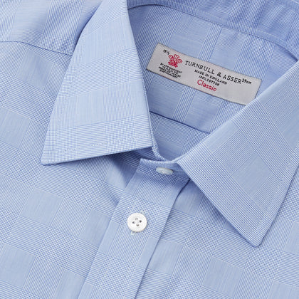 Blue Prince of Wales Check Shirt with T&amp;A Collar and Double Cuffs Image 4