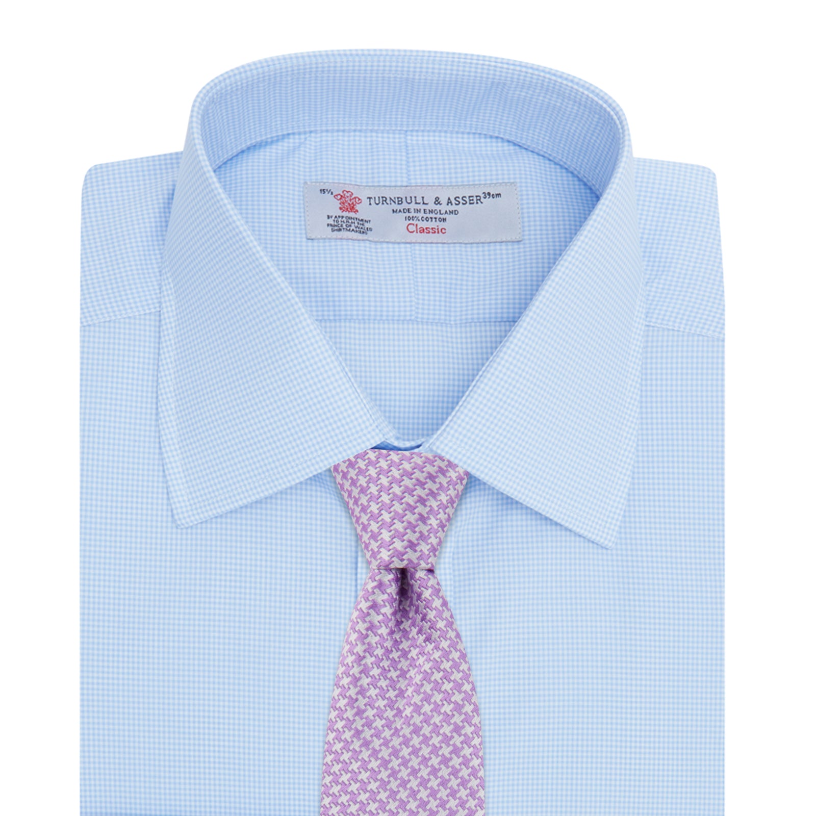 View 4 of product Sky Blue Micro-Check Cotton Shirt with T&A Collar and 3-Button Cuffs