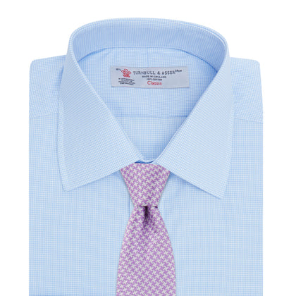 Sky Blue Micro-Check Cotton Shirt with T&A Collar and 3-Button Cuffs Image 3