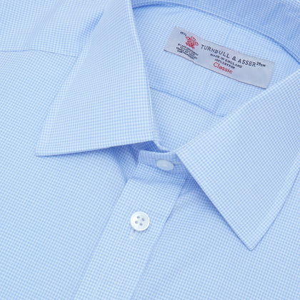 Sky Blue Micro-Check Cotton Shirt with T&A Collar and 3-Button Cuffs Image 4