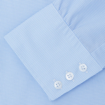 Sky Blue Micro-Check Cotton Shirt with T&A Collar and 3-Button Cuffs Image 5