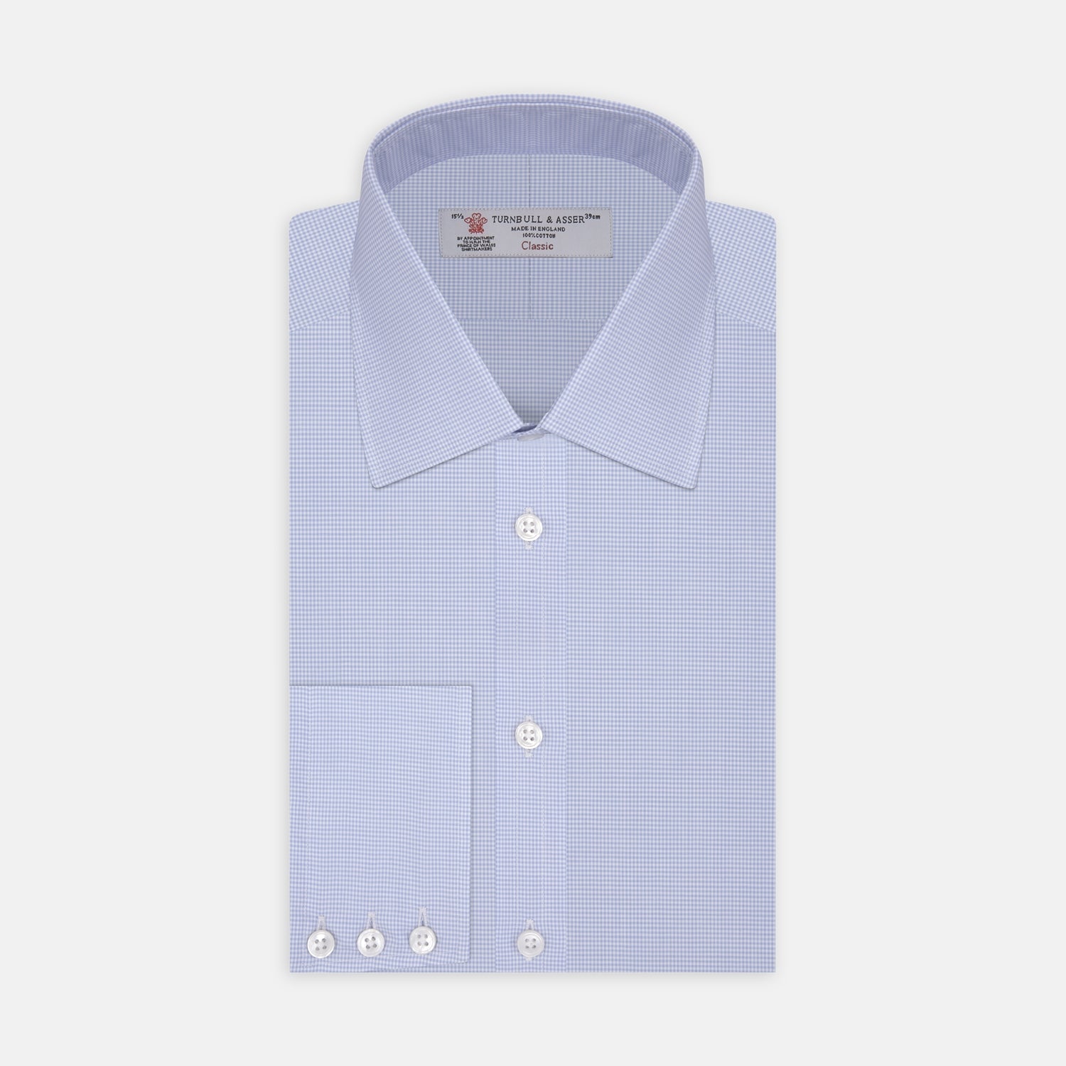 View 1 of product Sky Blue Micro-Check Cotton Shirt with T&A Collar and 3-Button Cuffs