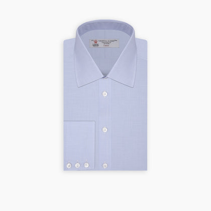 Sky Blue Micro-Check Cotton Shirt with T&A Collar and 3-Button Cuffs Image 6