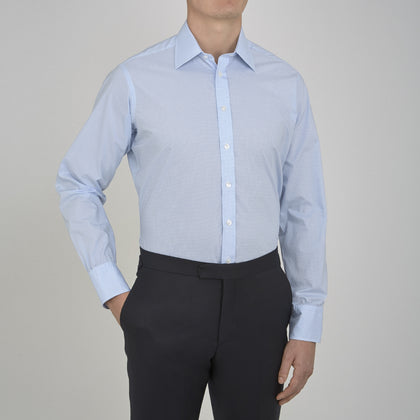 Sky Blue Micro-Check Cotton Shirt with T&A Collar and 3-Button Cuffs Image 1