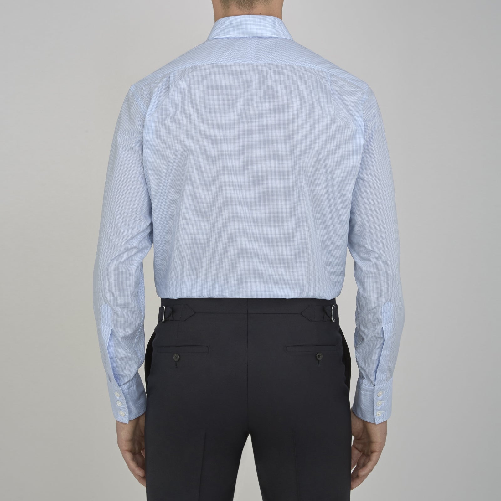 View 3 of product Sky Blue Micro-Check Cotton Shirt with T&A Collar and 3-Button Cuffs