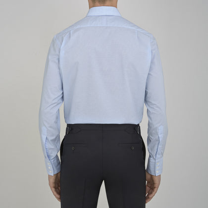 Sky Blue Micro-Check Cotton Shirt with T&A Collar and 3-Button Cuffs Image 2