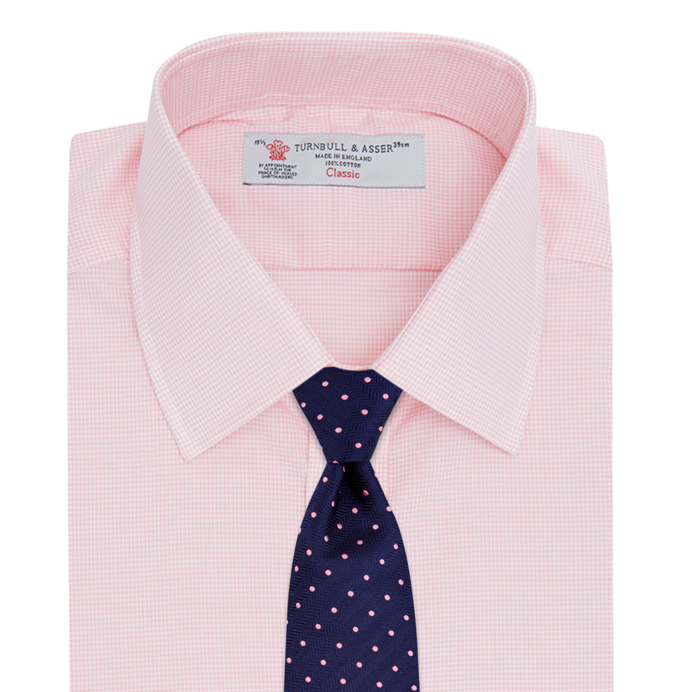 Pink Micro-Check Cotton Shirt with T&amp;A Collar and 3-Button Cuffs