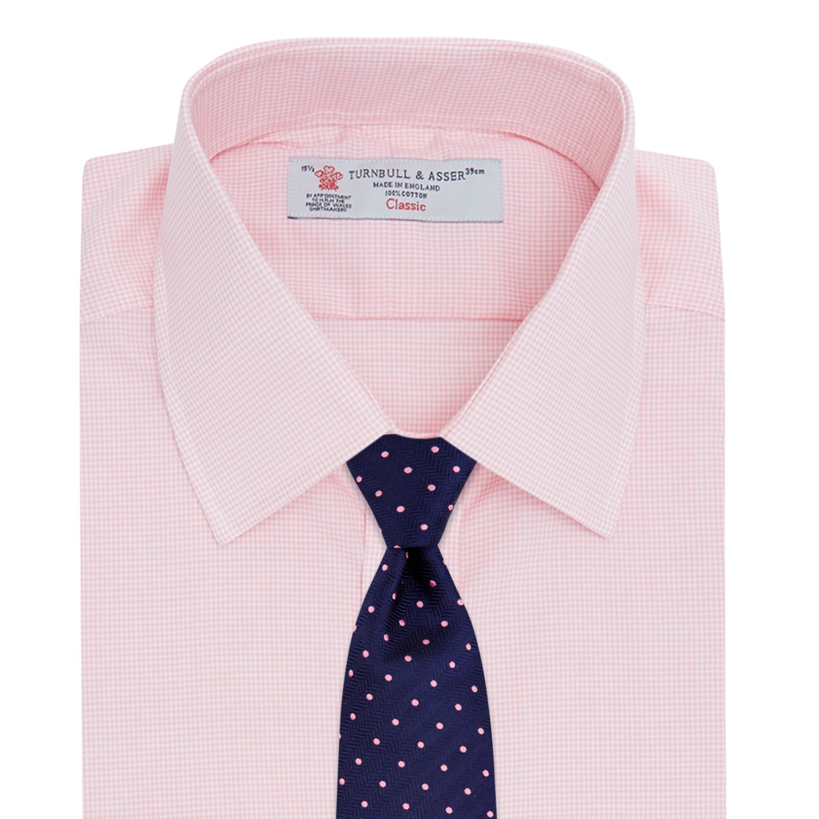 View 4 of product Pink Micro-Check Cotton Shirt with T&amp;A Collar and 3-Button Cuffs
