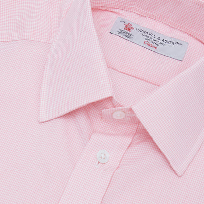 Pink Micro-Check Cotton Shirt with T&amp;A Collar and 3-Button Cuffs Image 4