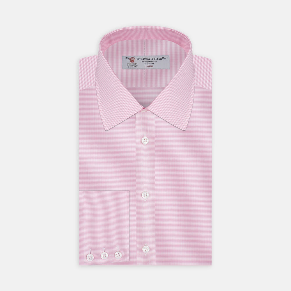 Pink Micro-Check Cotton Shirt with T&amp;A Collar and 3-Button Cuffs