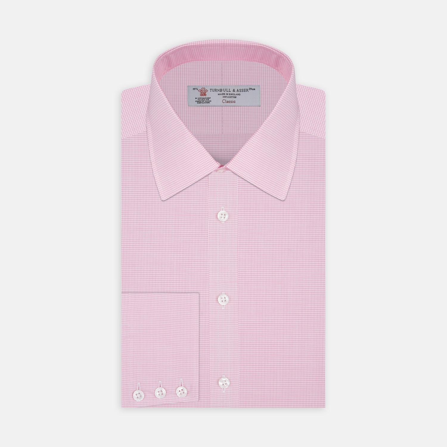 View 1 of product Pink Micro-Check Cotton Shirt with T&amp;A Collar and 3-Button Cuffs