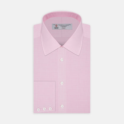 Pink Micro-Check Cotton Shirt with T&amp;A Collar and 3-Button Cuffs