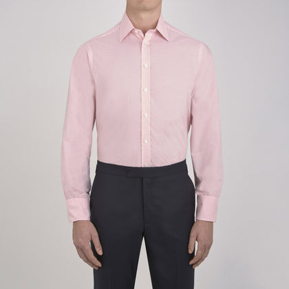 Pink Micro-Check Cotton Shirt with T&amp;A Collar and 3-Button Cuffs Image 1