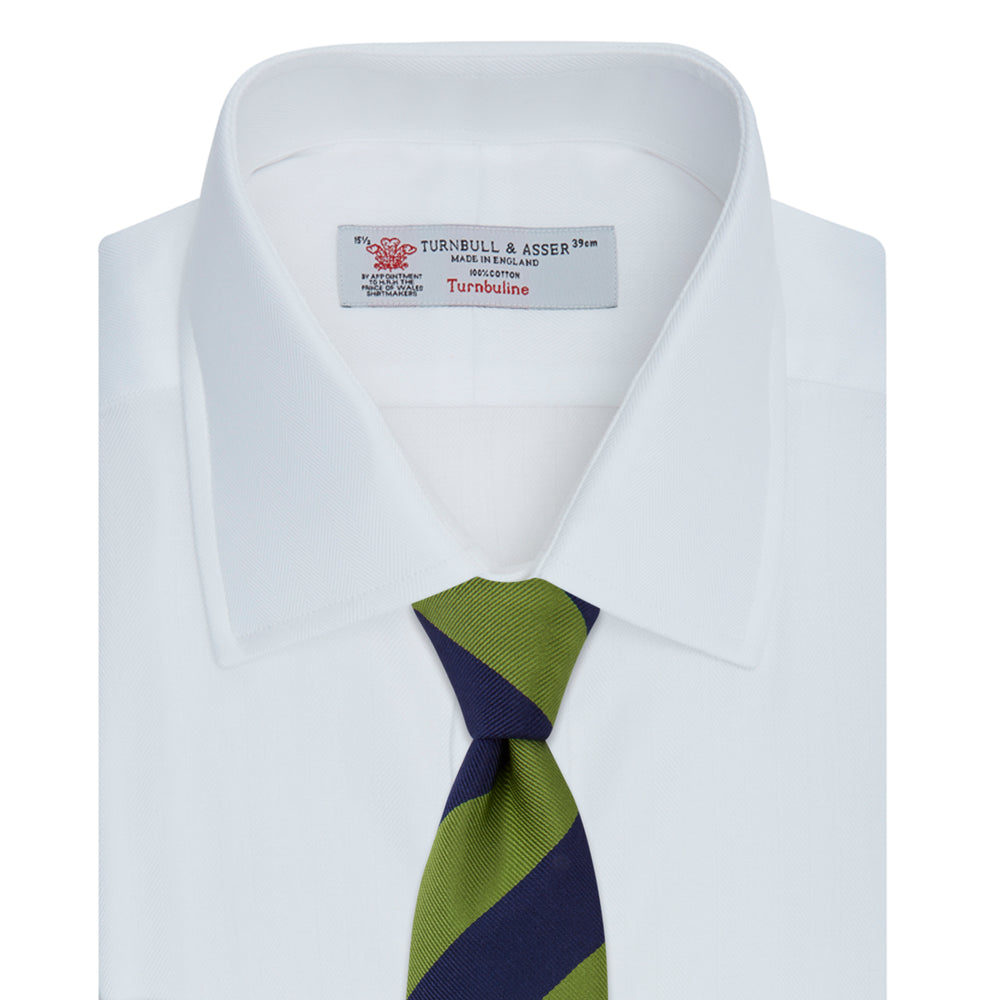 White Herringbone Superfine Cotton Shirt with T&A Collar and 3-Button Cuffs