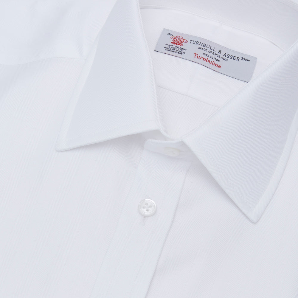 White Herringbone Superfine Cotton Shirt with T&A Collar and 3-Button Cuffs
