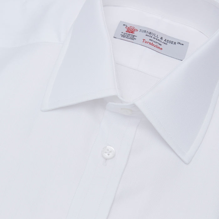 White Herringbone Superfine Cotton Shirt with T&A Collar and 3-Button Cuffs Image 4