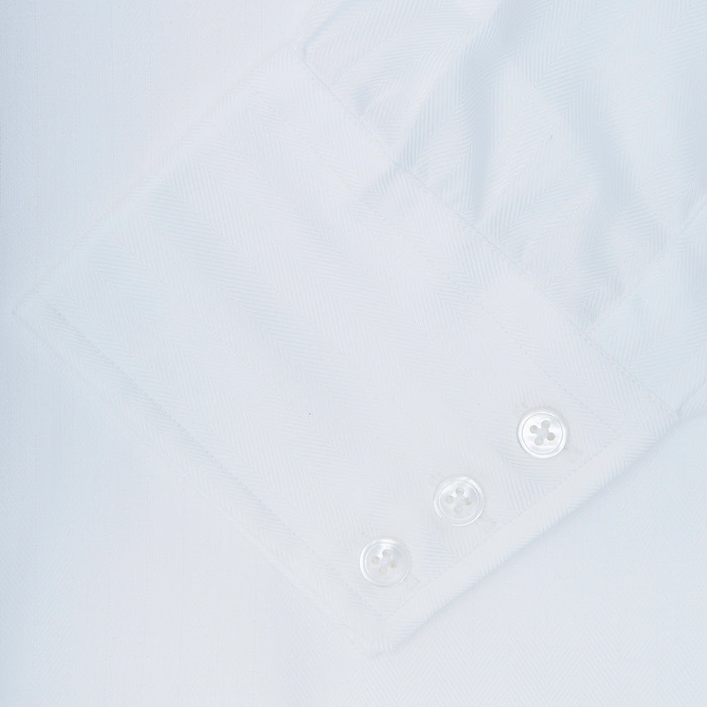 White Herringbone Superfine Cotton Shirt with T&A Collar and 3-Button Cuffs