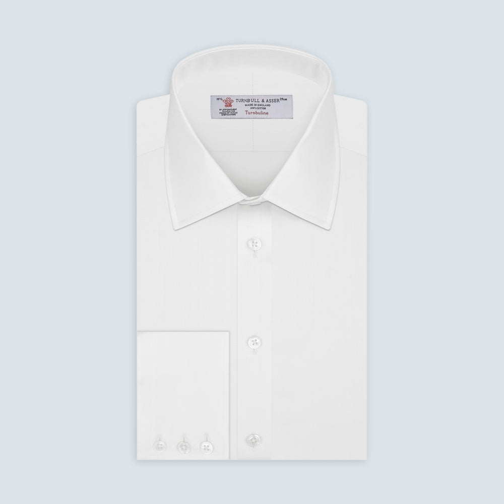 White Herringbone Superfine Cotton Shirt with T&A Collar and 3-Button Cuffs