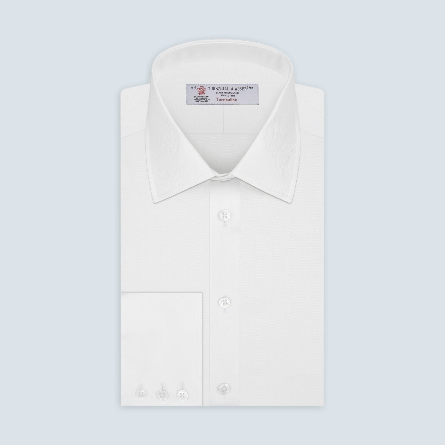 View 1 of product White Herringbone Superfine Cotton Shirt with T&A Collar and 3-Button Cuffs