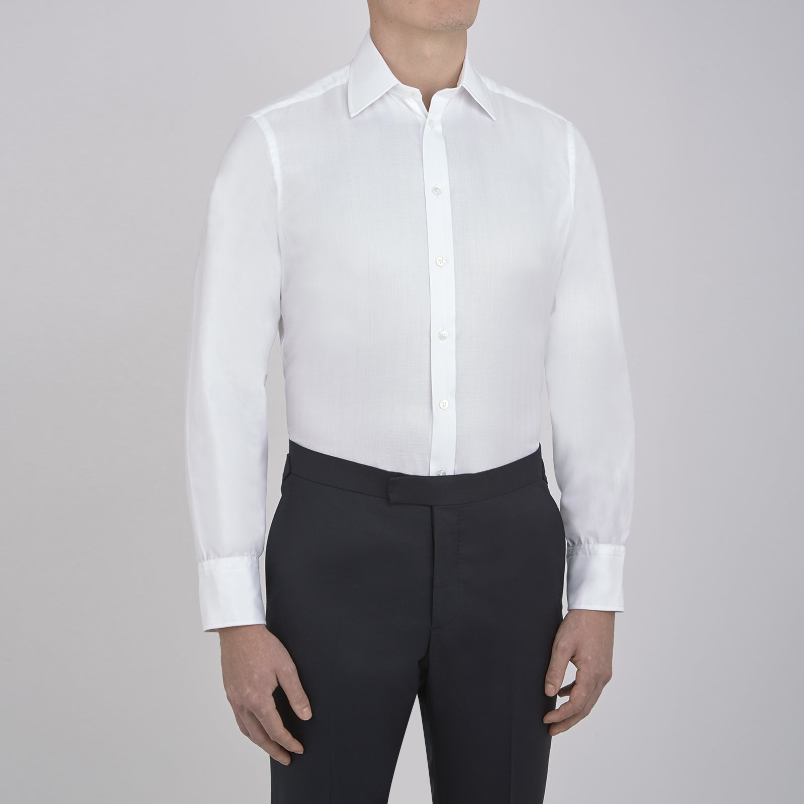 View 2 of product White Herringbone Superfine Cotton Shirt with T&A Collar and 3-Button Cuffs