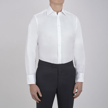 White Herringbone Superfine Cotton Shirt with T&A Collar and 3-Button Cuffs