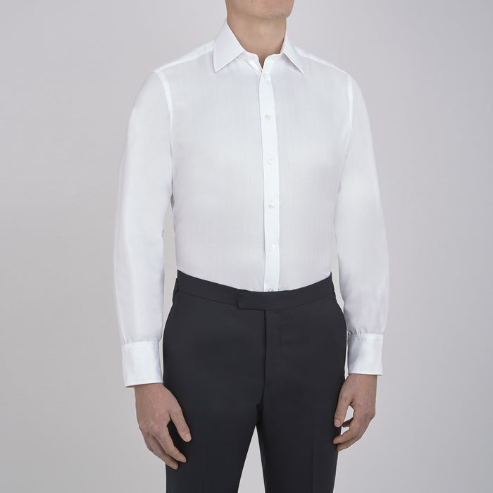 White Herringbone Superfine Cotton Shirt with T&A Collar and 3-Button Cuffs Image 1