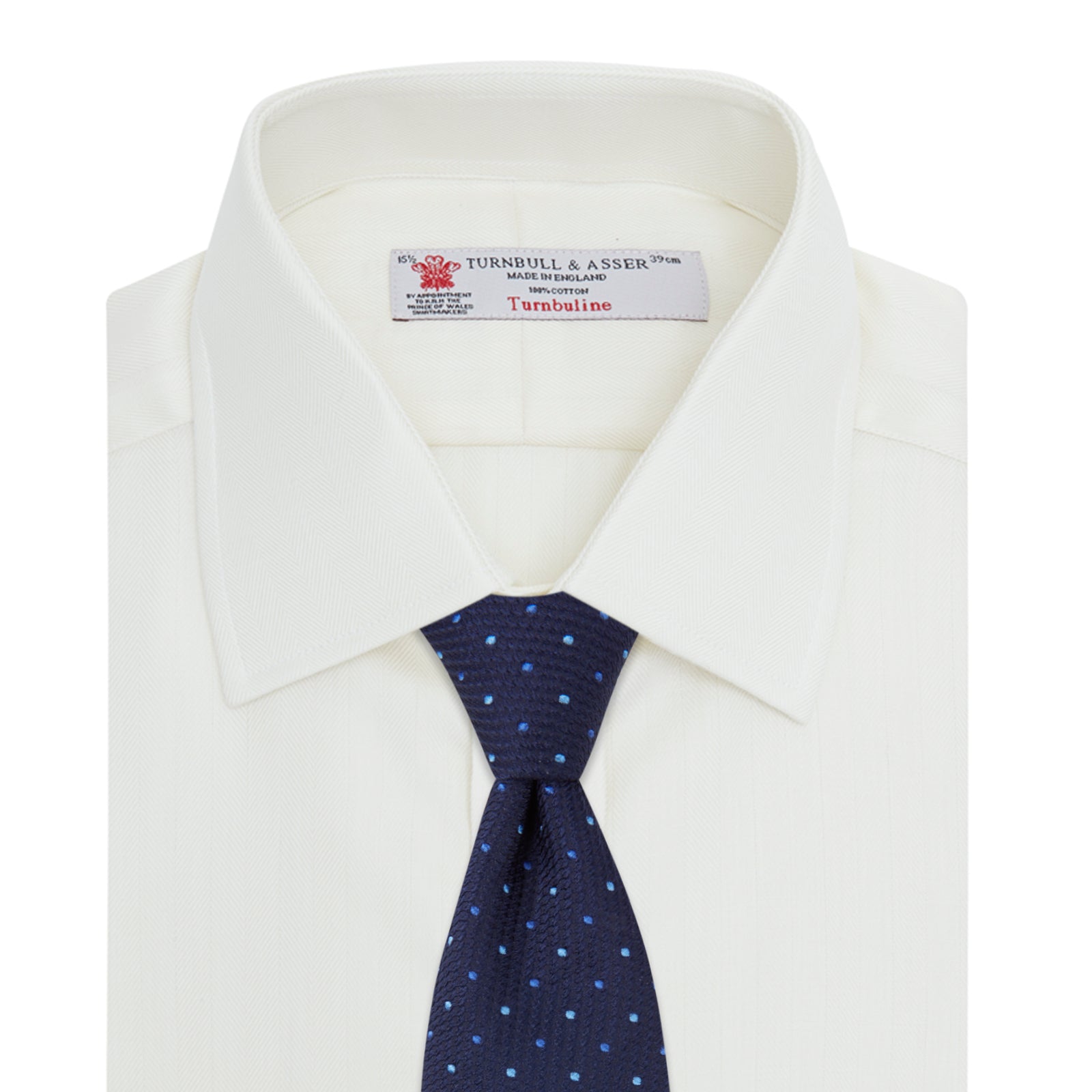 View 4 of product Cream Herringbone Superfine Cotton Shirt with T&A Collar and 3-Button Cuffs