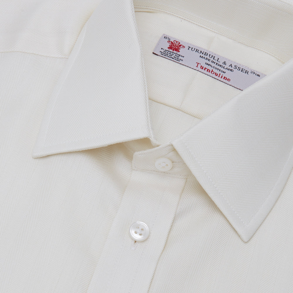 Cream Herringbone Superfine Cotton Shirt with T&A Collar and 3-Button Cuffs