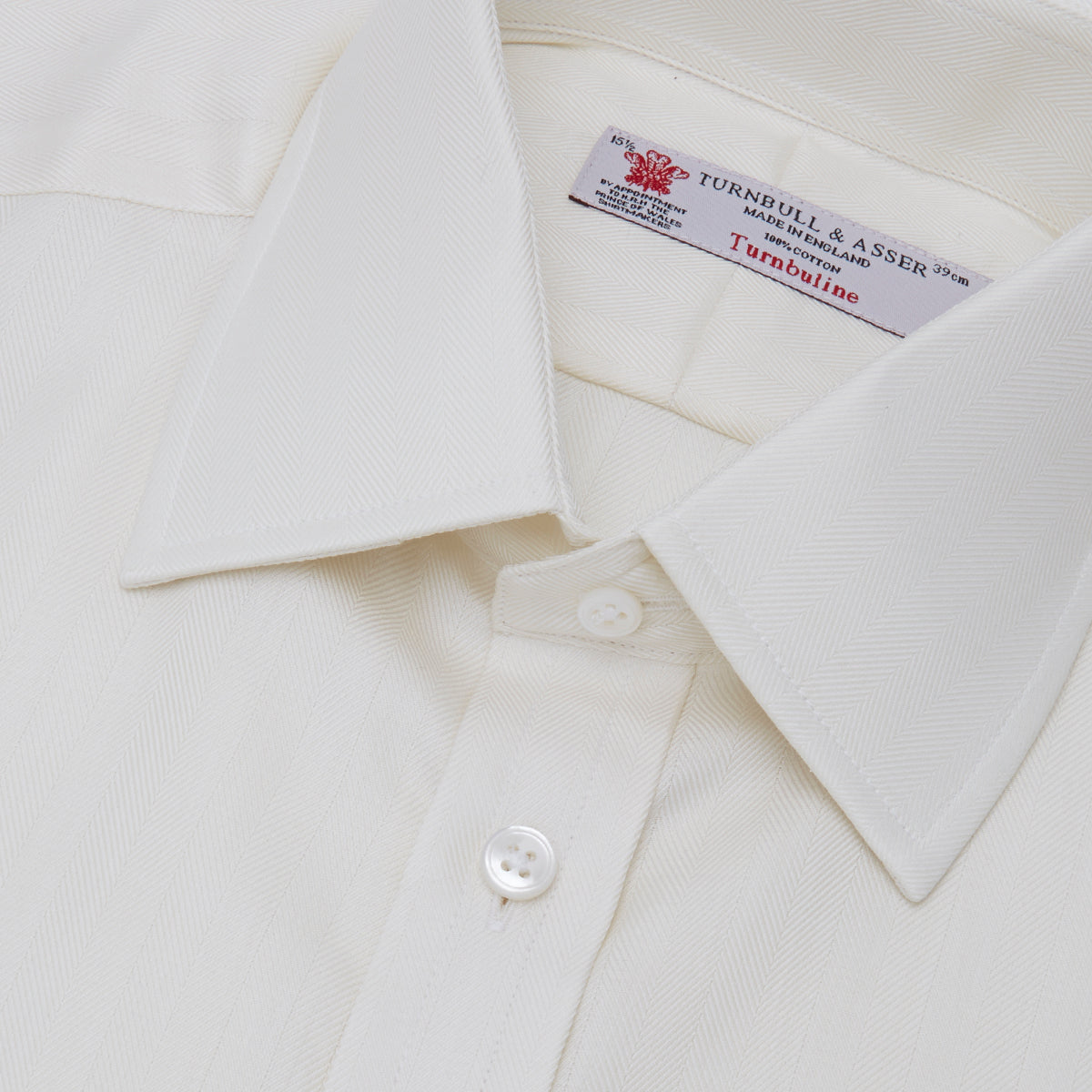 View 5 of product Cream Herringbone Superfine Cotton Shirt with T&A Collar and 3-Button Cuffs