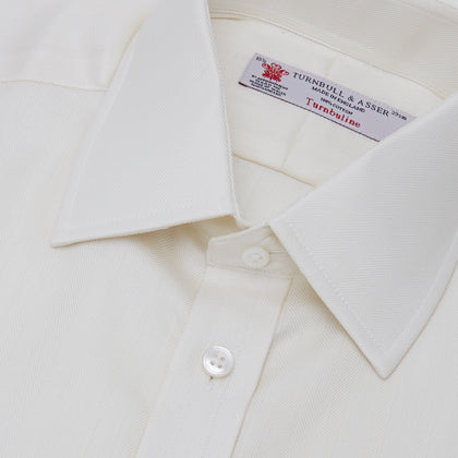 Cream Herringbone Superfine Cotton Shirt with T&A Collar and 3-Button Cuffs Image 4