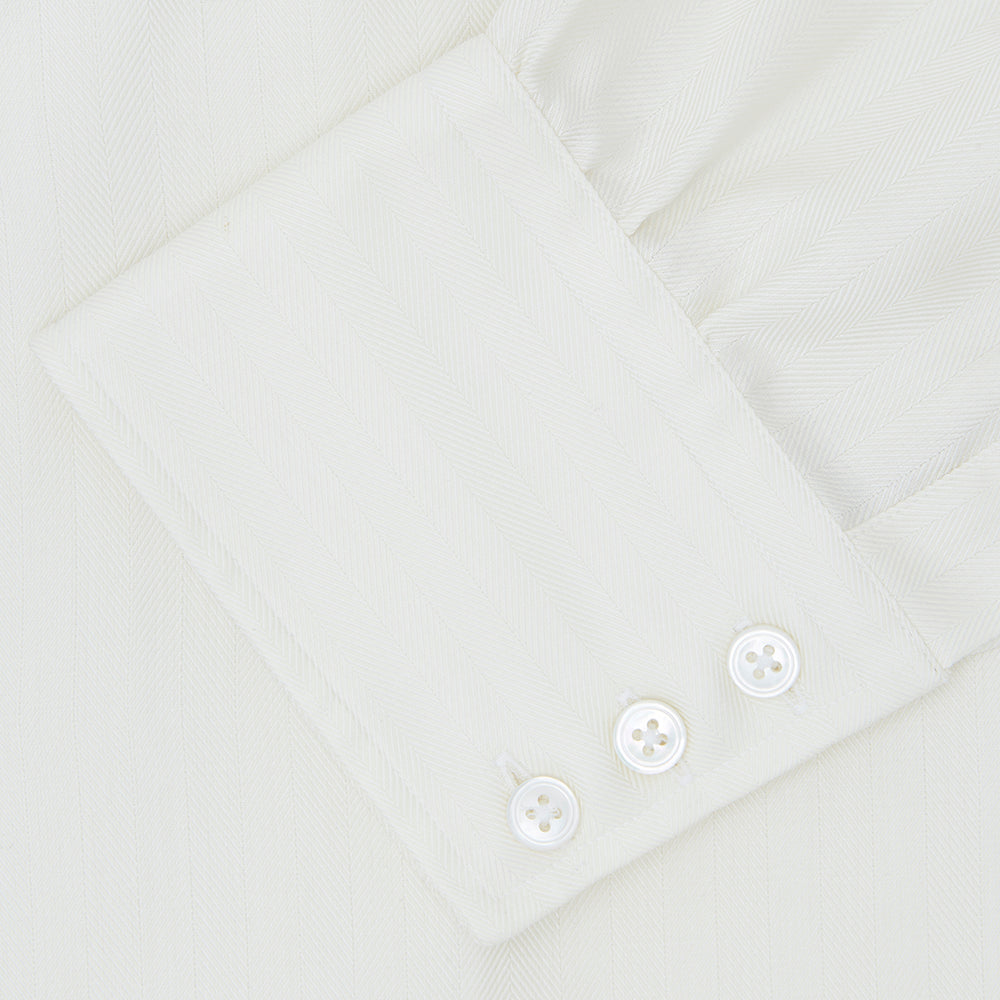Cream Herringbone Superfine Cotton Shirt with T&A Collar and 3-Button Cuffs