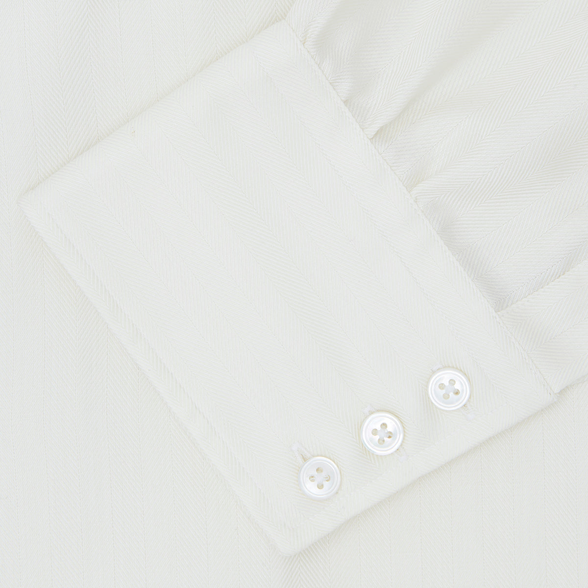 View 6 of product Cream Herringbone Superfine Cotton Shirt with T&A Collar and 3-Button Cuffs