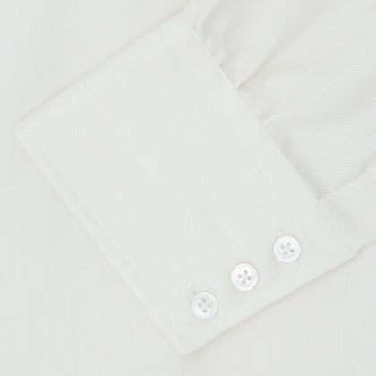 Cream Herringbone Superfine Cotton Shirt with T&A Collar and 3-Button Cuffs Image 5