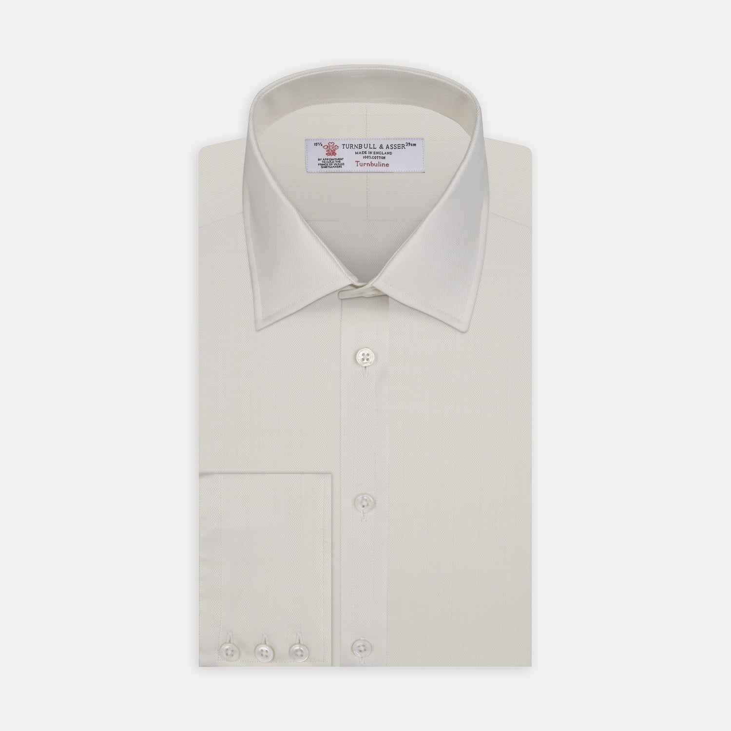 View 1 of product Cream Herringbone Superfine Cotton Shirt with T&A Collar and 3-Button Cuffs