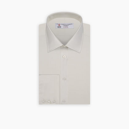 Cream Herringbone Superfine Cotton Shirt with T&A Collar and 3-Button Cuffs Image 6