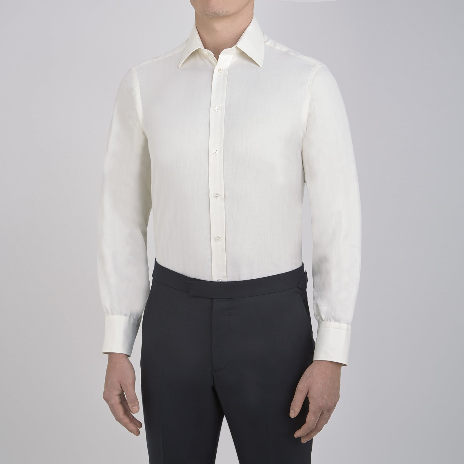 View 2 of product Cream Herringbone Superfine Cotton Shirt with T&A Collar and 3-Button Cuffs