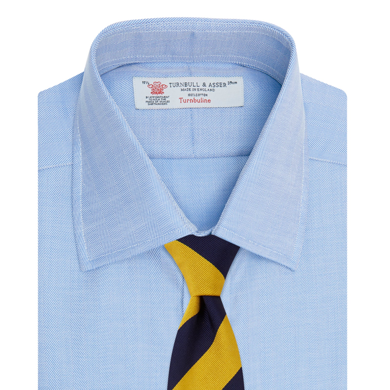 View 4 of product Blue Herringbone Superfine Cotton Shirt with T&A Collar and 3-Button Cuffs