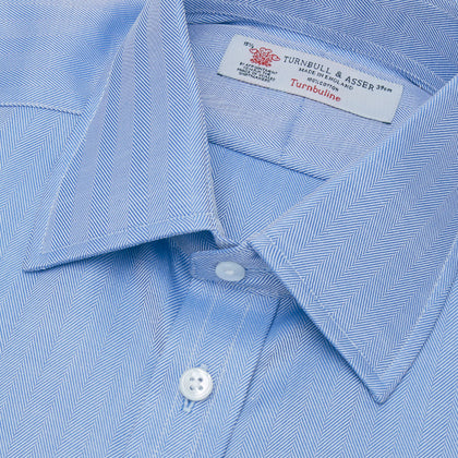 Blue Herringbone Superfine Cotton Shirt with T&A Collar and 3-Button Cuffs Image 4