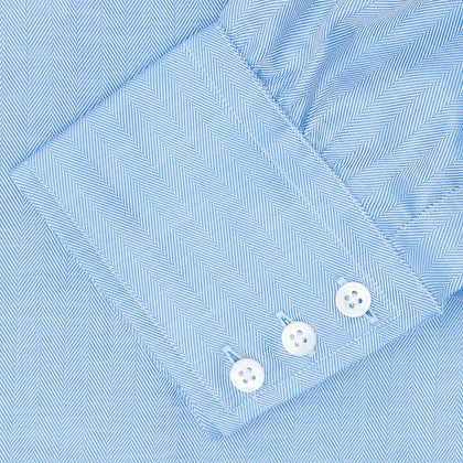 Blue Herringbone Superfine Cotton Shirt with T&A Collar and 3-Button Cuffs Image 5