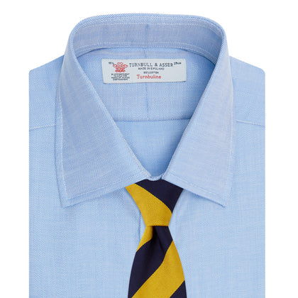 Blue Herringbone Superfine Cotton Shirt with T&A Collar and Double Cuffs Image 3