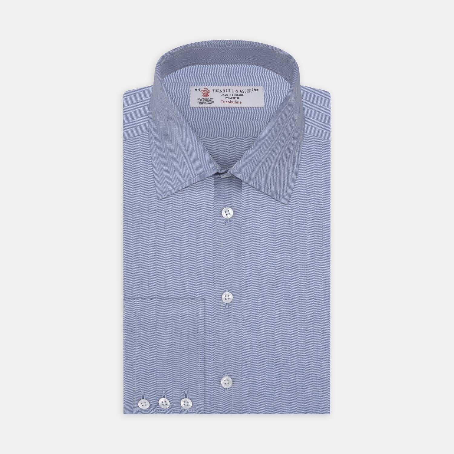 View 1 of product Blue Herringbone Superfine Cotton Shirt with T&A Collar and 3-Button Cuffs